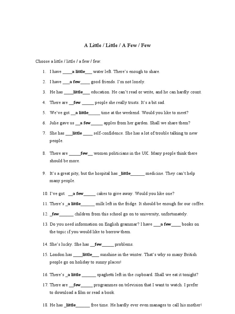 Exercises on Few and Little Usage | PDF | Wellness