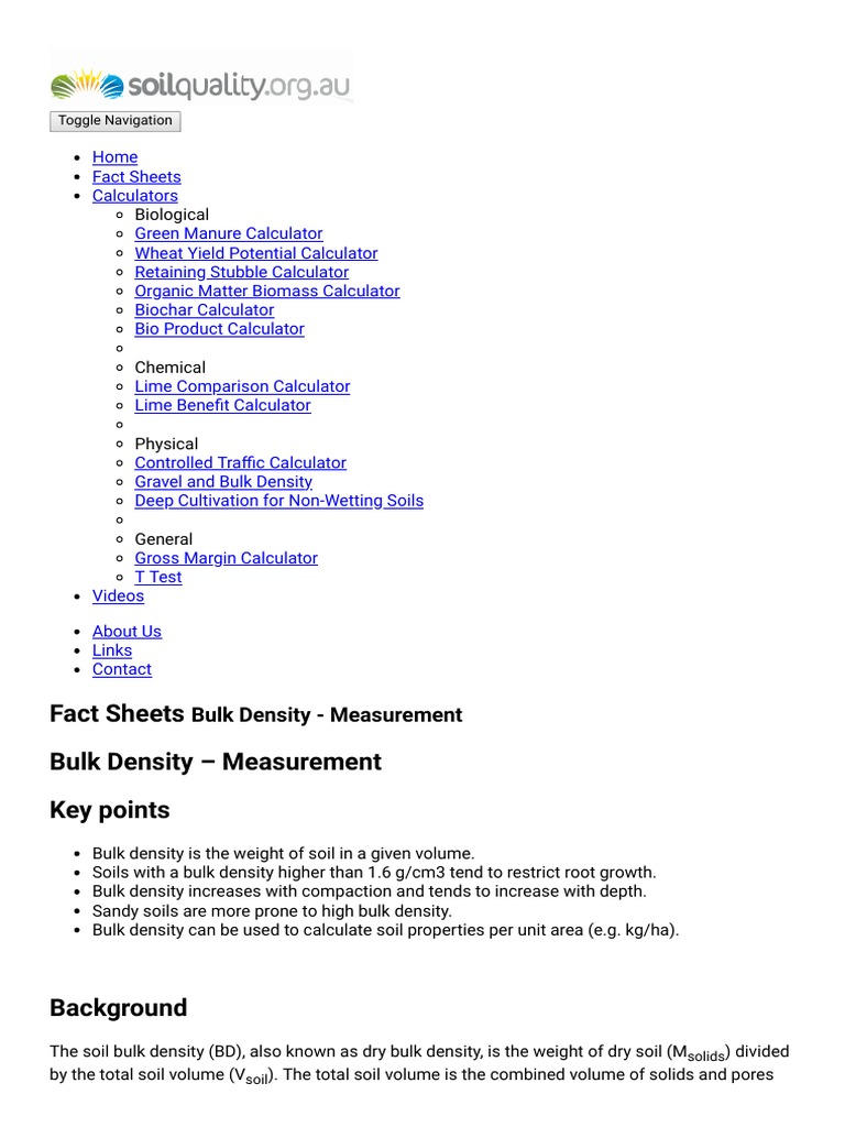 Bulk Density - Measurement Fact Sheets Soilquality - Org.au ...