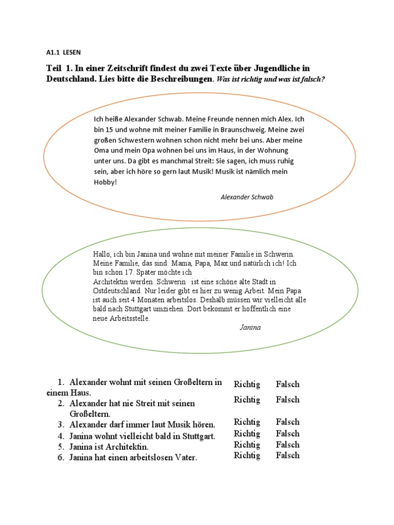 A1.1 Lesen | PDF