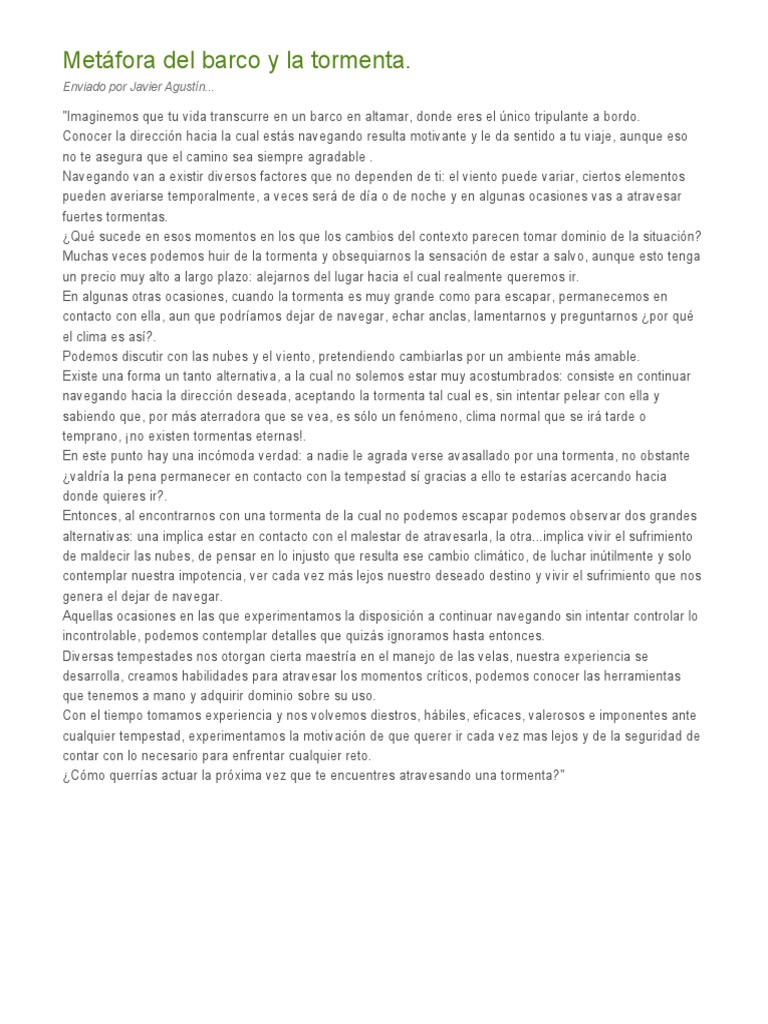 Metáfora Del Barco y La Tormenta | PDF | Tormentas