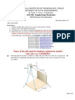 SVNIT Civil Engineering Midterm Exam Questions on Engineering Mechanics