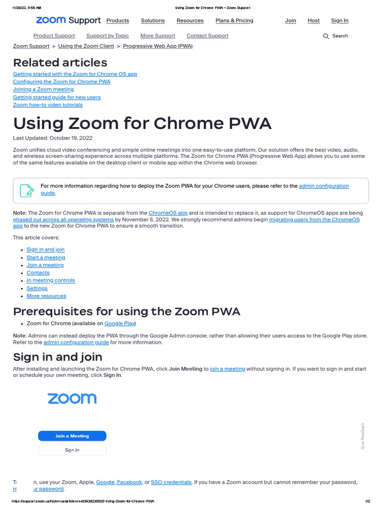 Using Zoom For Chrome PWA Zoom Support PDF Application Software Mobile Software