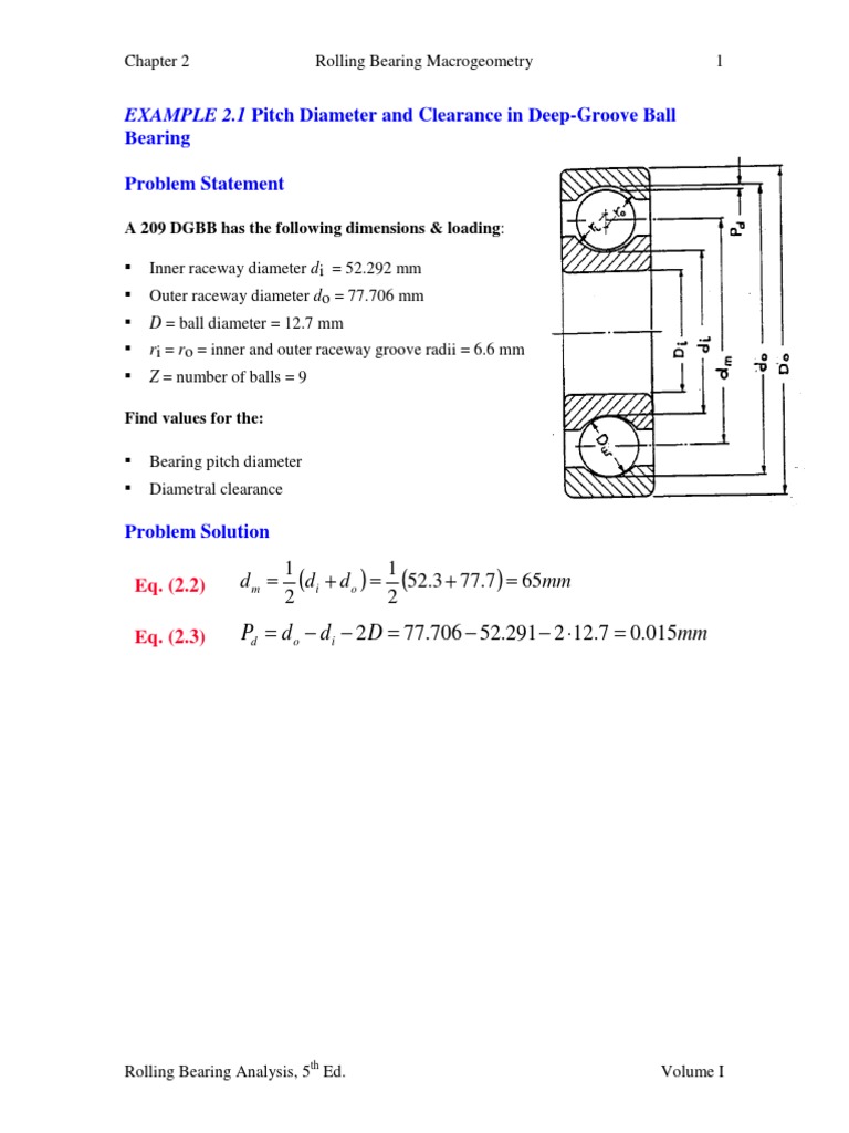 Rolling Bearing Pitch Diameter, Clearance, and Osculation Calculation PDF Applied And