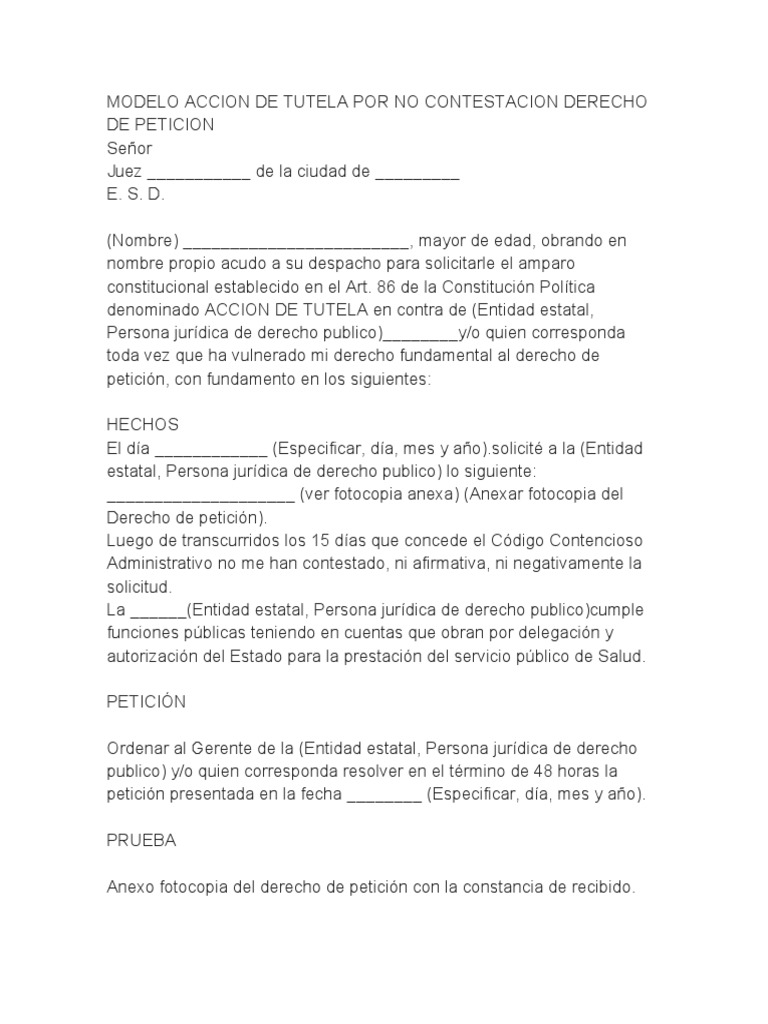 Tutela por Falta de Respuesta a Petición | PDF | Petición | Caso de ley