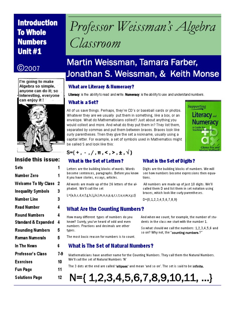 Professor Weissman's Algebra Classroom 01whole Numbers | PDF | Numbers ...
