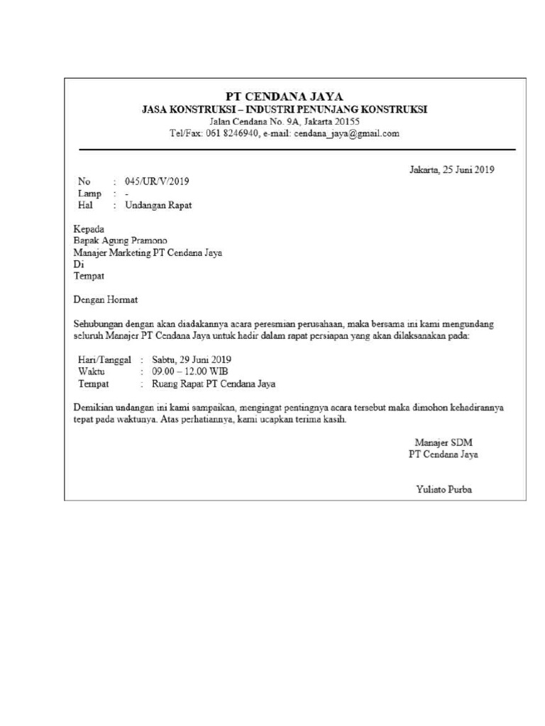 Surat Undangan Rapat Internal | PDF