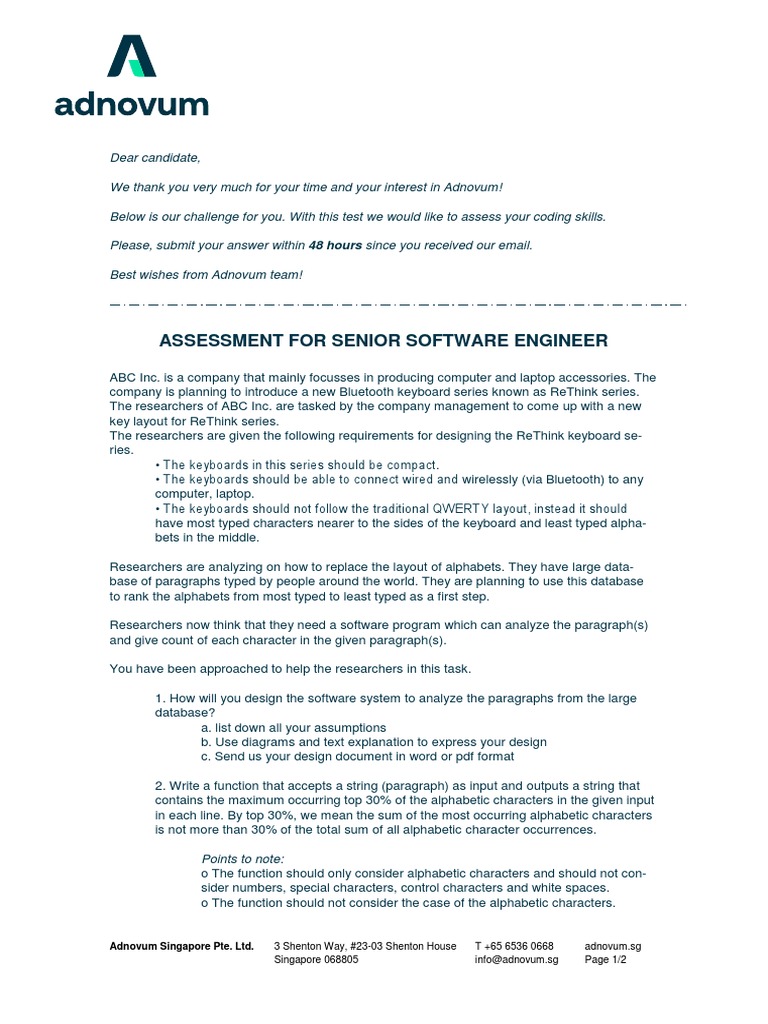Senior Software Engineer Assessment | PDF | Computer Keyboard | String ...