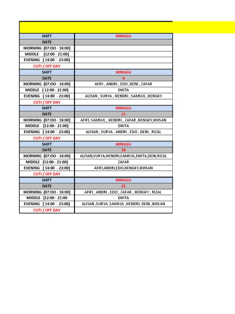 Roster Kitchen Maret 2018 | PDF