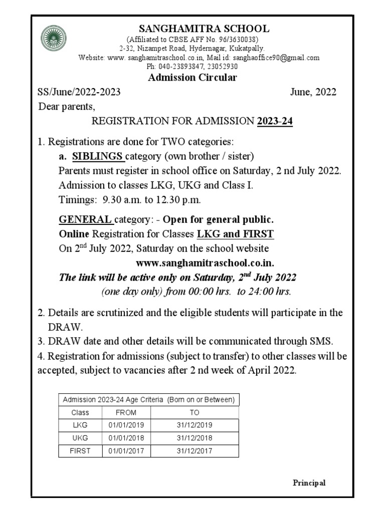 Registraation For 2023 24 Pdf