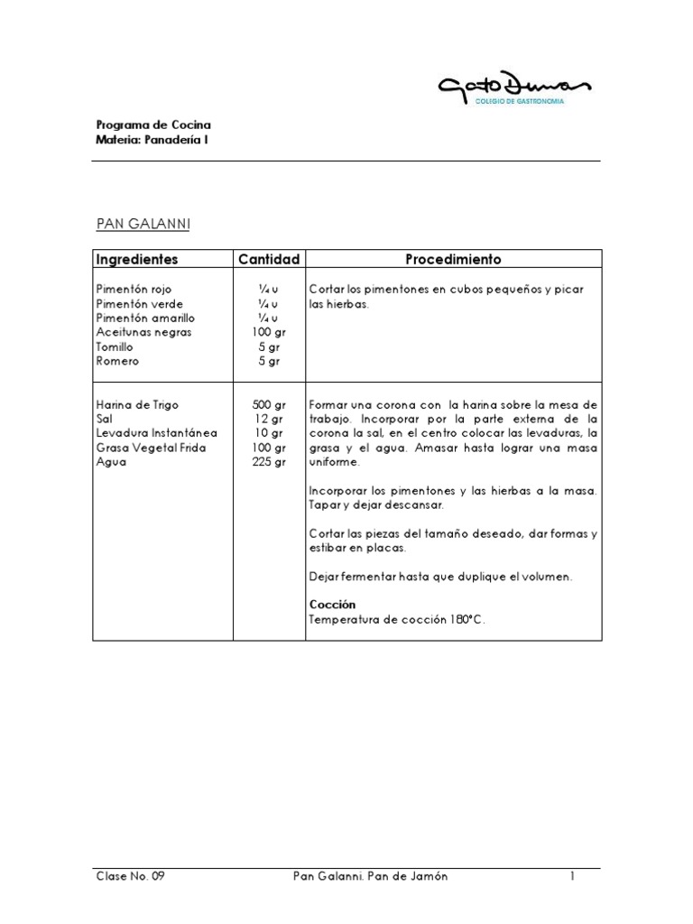 Clase No. 09 - Pan G | PDF | Panes | Cocinando