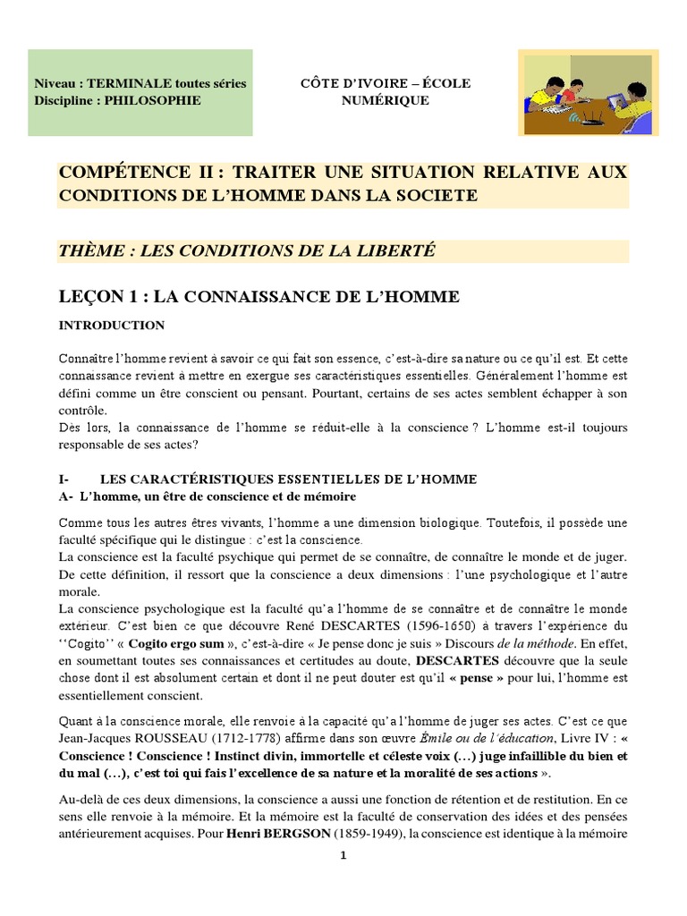 La Connaissance de l'Homme en Philosophie | PDF | Conscience | Inconscient