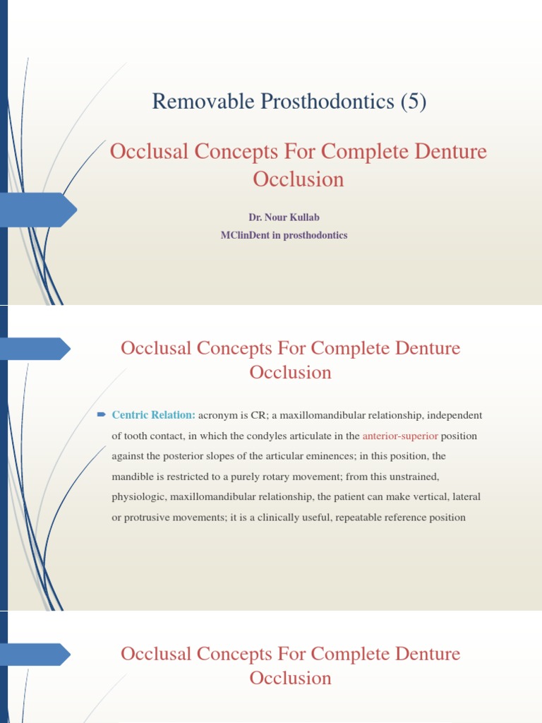 Occlusal Concepts for Complete Dentures | PDF | Dentures | Dentistry ...