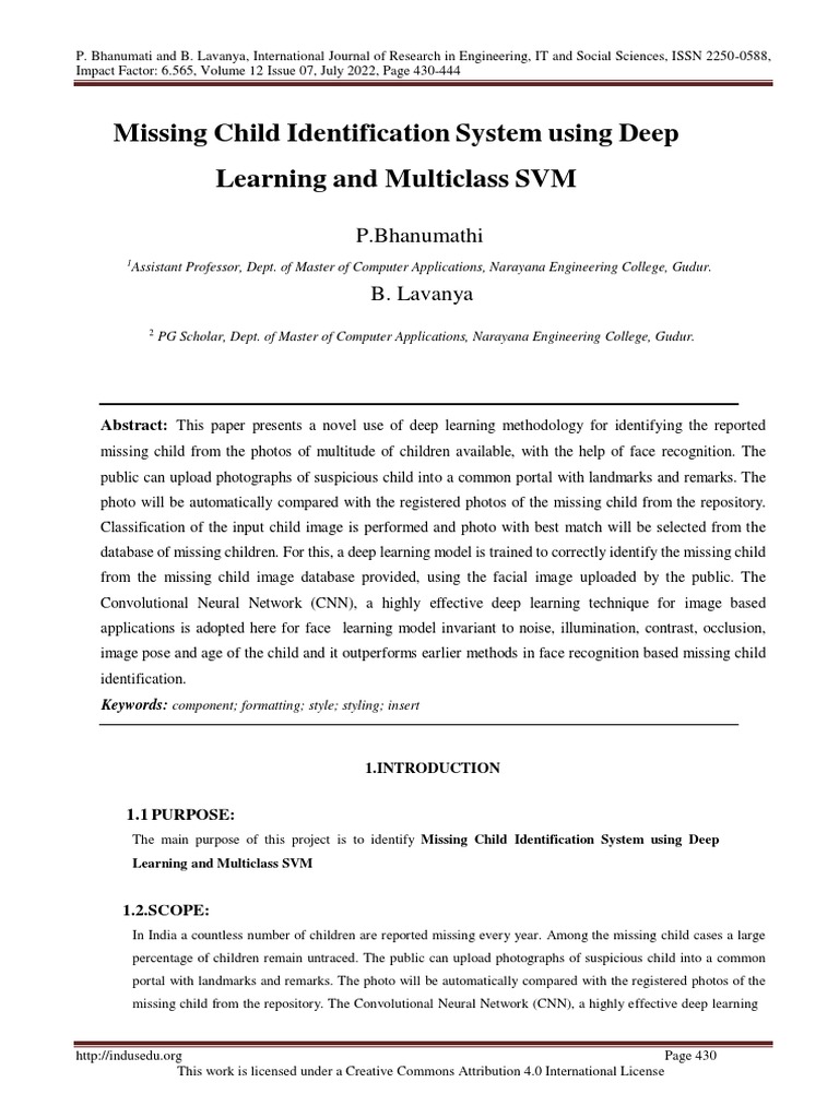 Missing Child Identification via Deep Learning | PDF | Deep Learning ...