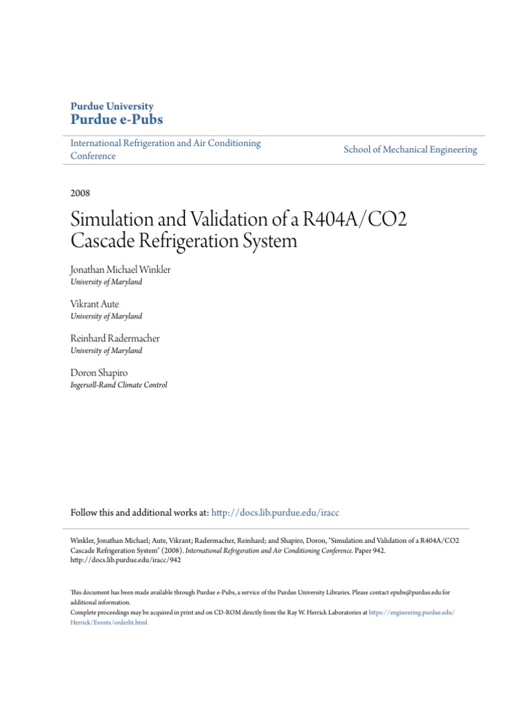 Simulation and Validation of A R404A - CO2 Cascade Refrigeration Sy ...