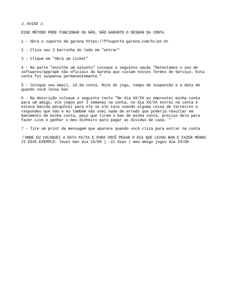 M todo unban free fire pdf