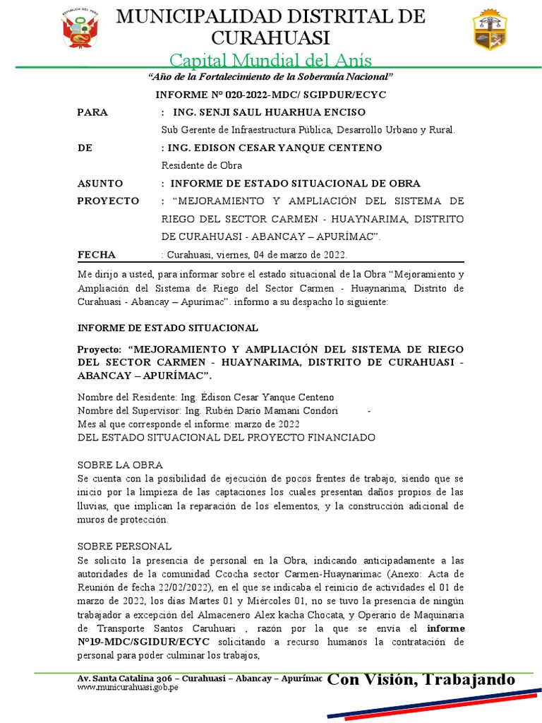 Informe 023 2022 Estado Situacional Pdf