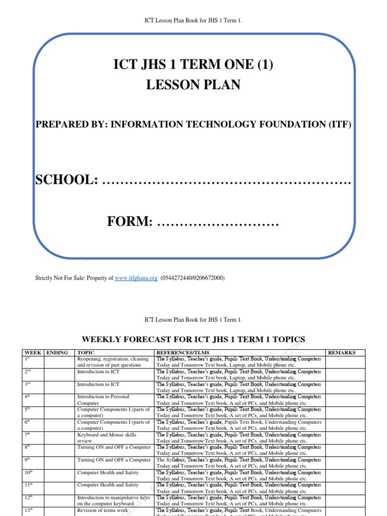 JHS 1 ICT Lesson Plan Term 1 | PDF | Educational Technology ...