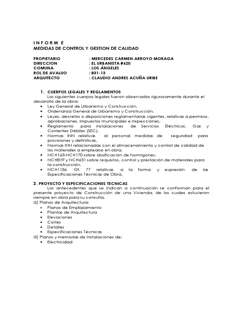 04 - Informe Medidas de Gestión y Control de Calidad | PDF