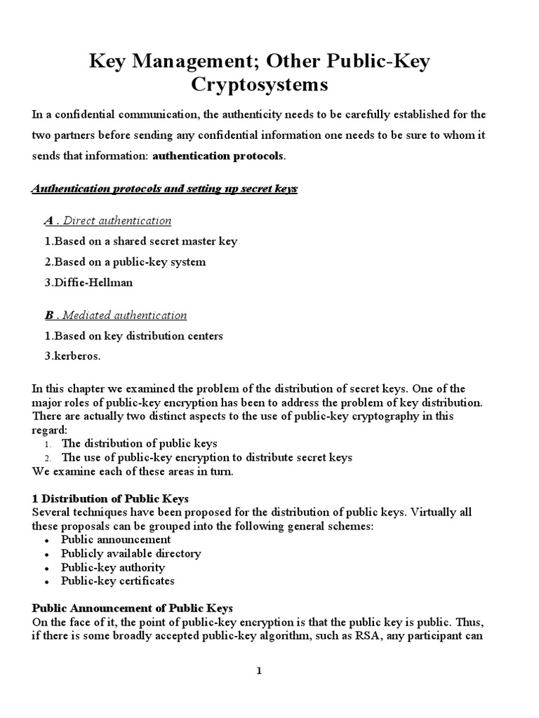 Public Key Cryptography Key Distribution and Authentication Protocols