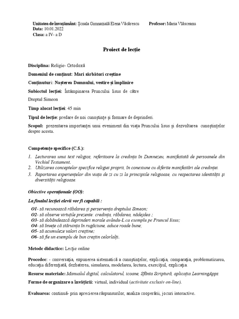 Proiect de Lecție - Format Digital | PDF