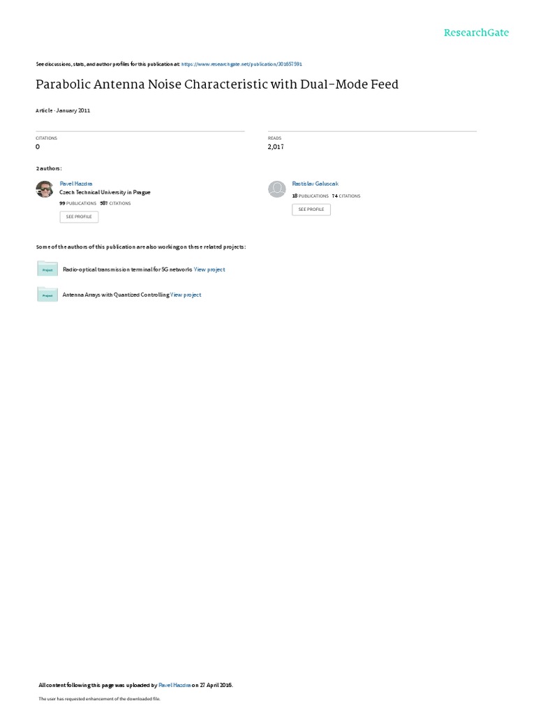 Parabolic Antenna Noise Characteristic PDF Antenna (Radio) Radiation