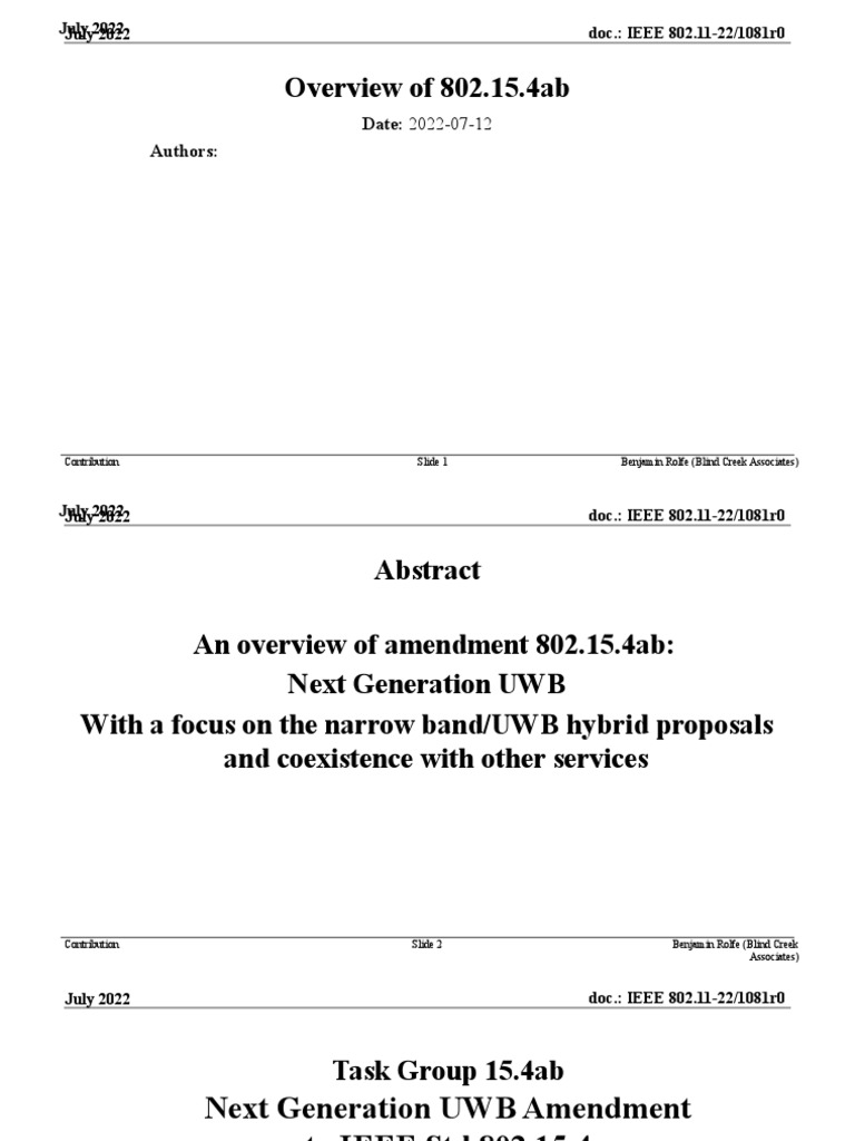 Overview of IEEE 802.15.4ab UWB Enhancements | PDF | Ultra Wideband ...