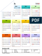 Calendario 2023 Horizontal Ano en Un Vistazo en Color