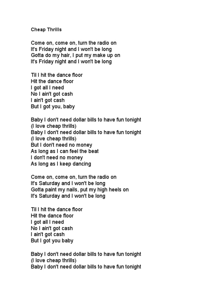 Cheap Thrills PDF Song Structure