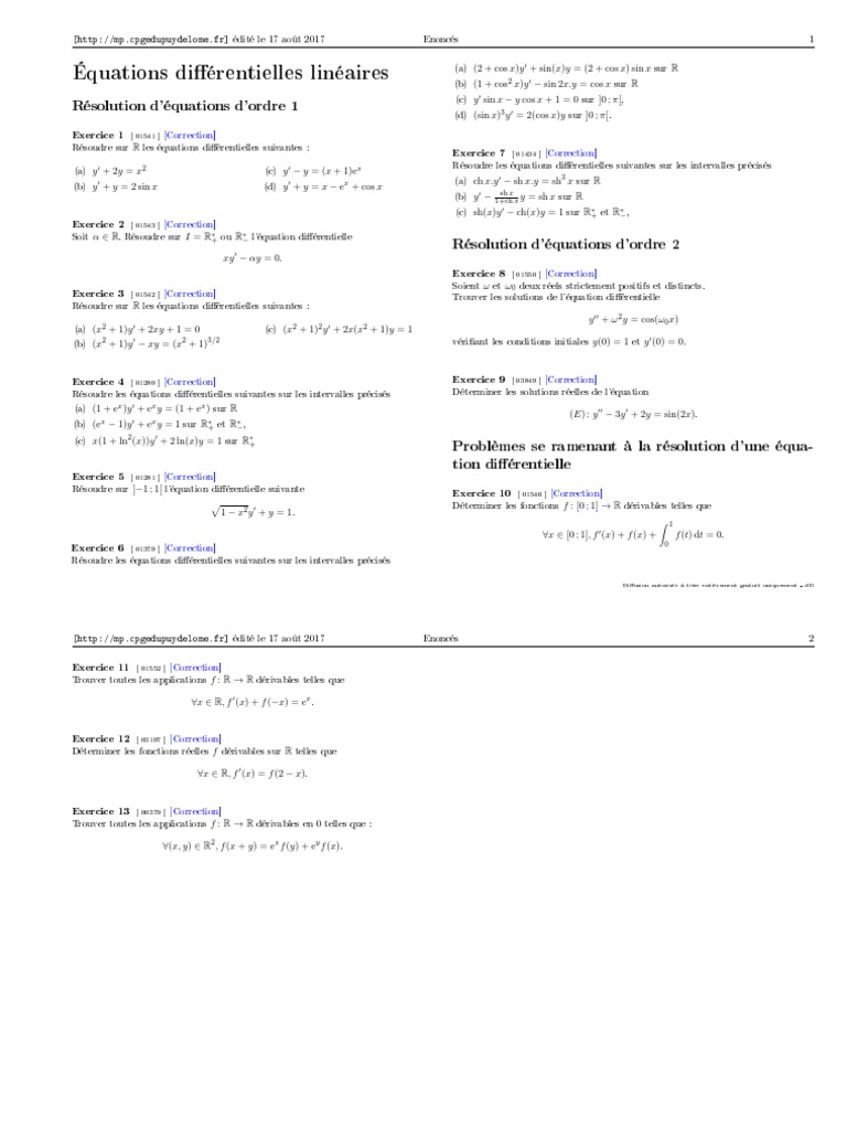 Résolution d'équations différentielles | PDF | Équations | Mathématiques