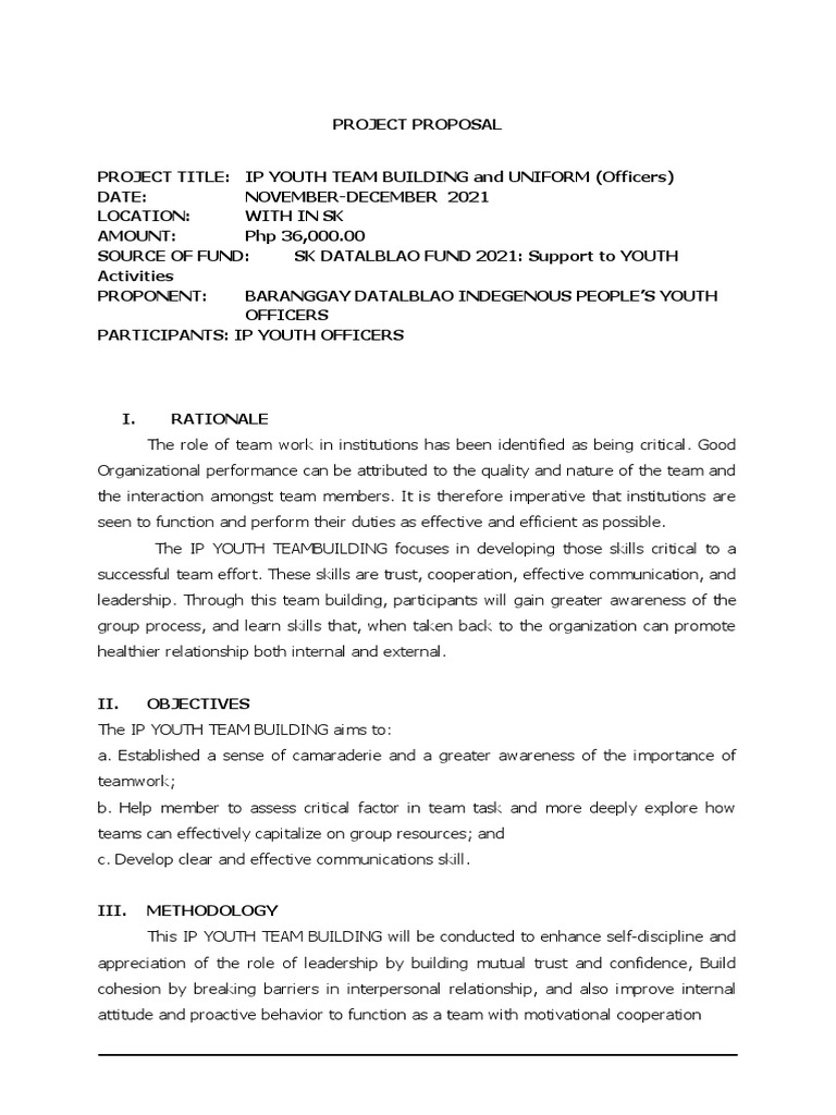 IP Youth Team Building Proposal 2021 | PDF | Social Psychology ...