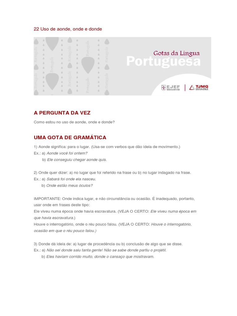 Uso de Aonde, Onde e Donde | PDF | Artes Linguísticas e Disciplina