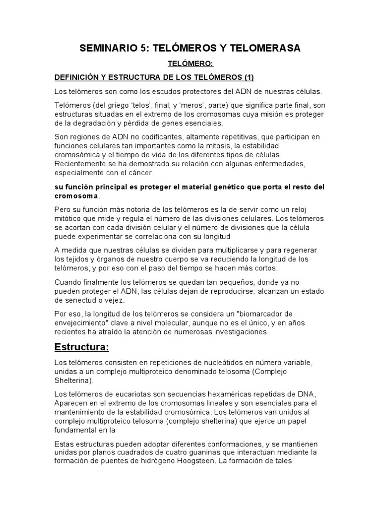 Telómeros y Telomerasa: Funciones y Estructura | PDF | Telómero | Adn