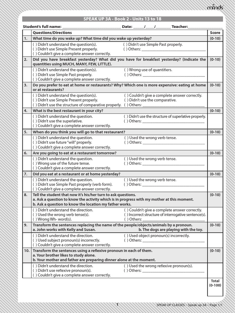 Speak Up 3A: Student Test Guide | PDF | Verb | Question