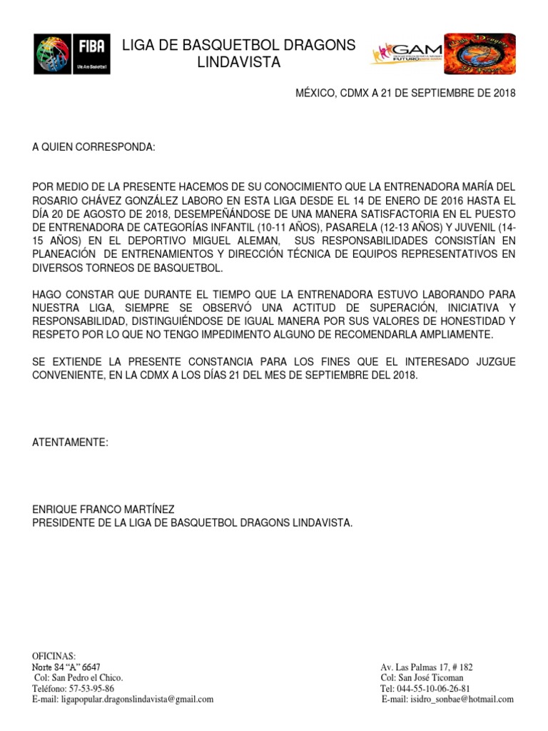 Cartas de Recomendacion Entrenadores | PDF