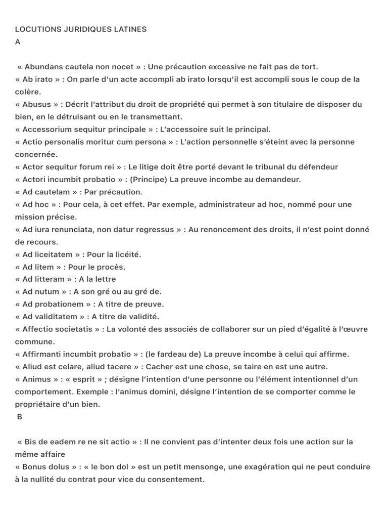 Lexique des locutions juridiques latines | PDF | Loi | Droit à la propriété