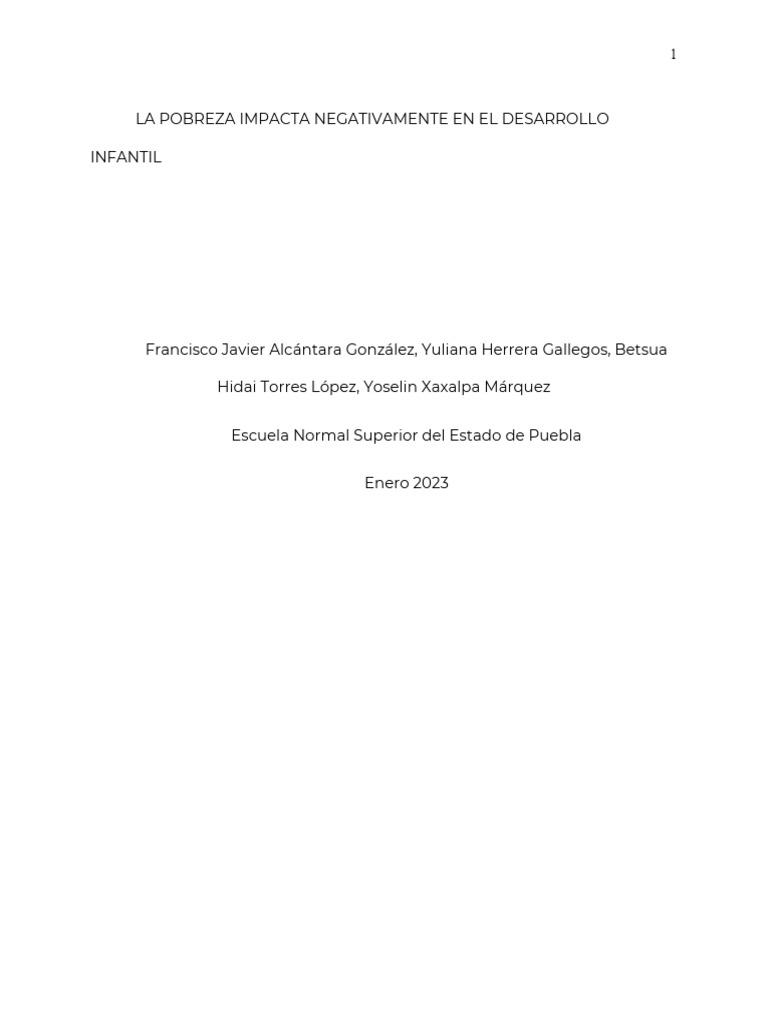 Efectos de la pobreza en el desarrollo infantil | PDF | Pobreza ...
