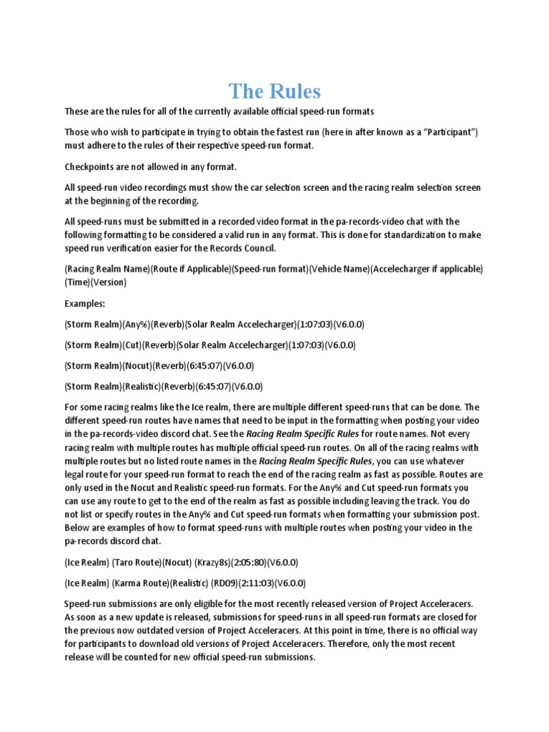 Speed Run Rules For PA V 5.2.0 | PDF | Off Roading | Car