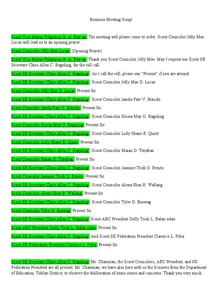 Business Meeting Script Final | PDF
