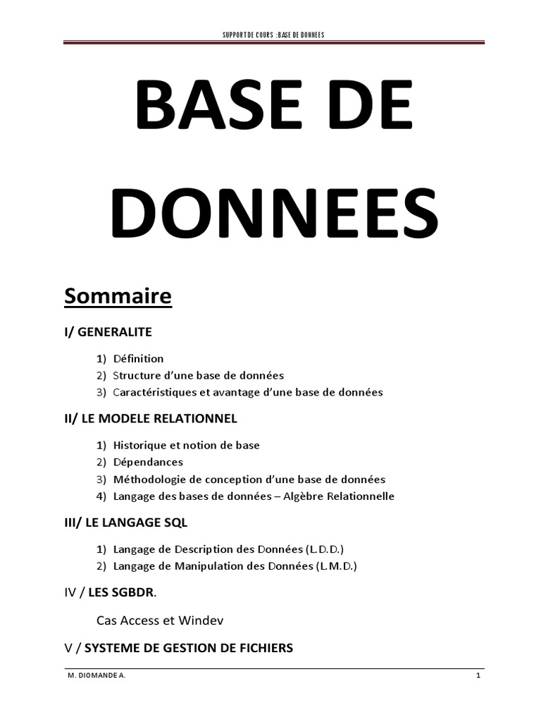 Support de Cours : Bases de Données | PDF | Base de données ...