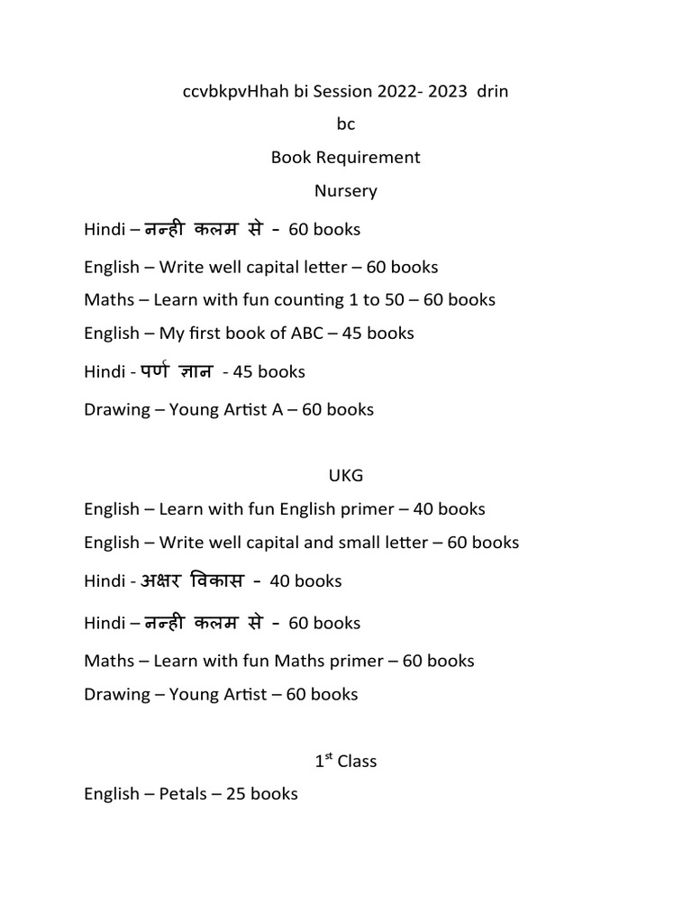 Book Requirements for Session 2022-2023 | PDF