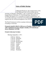 Notice: Redrawing Plainfield Wards, 2011