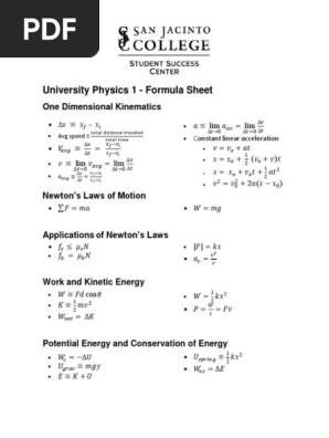 Physics 1 Formula | PDF | Space | Mechanics