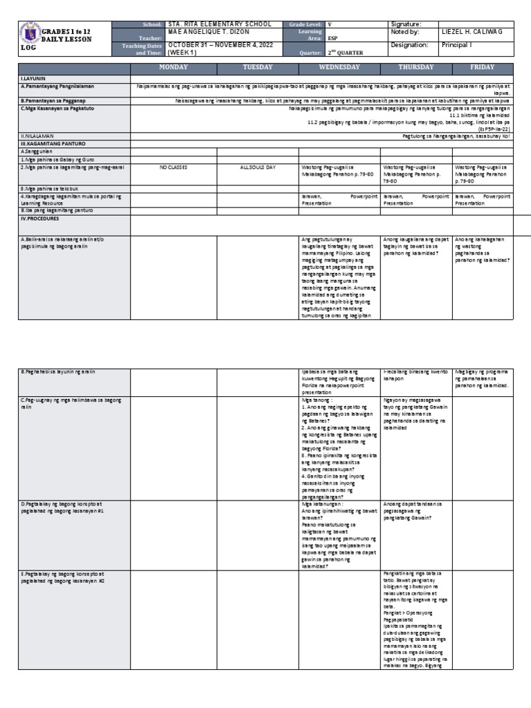 DLL - Esp 5 - Q2 - W1 | PDF