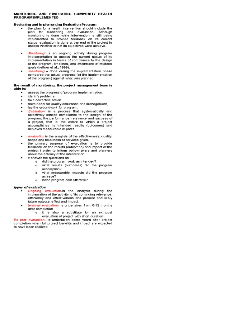 Monitoring and Evaluating Community Health Programs PDF Evaluation