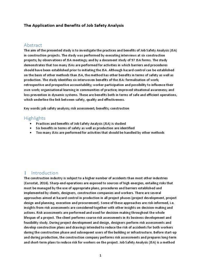 Revised+version Application of and Benefits of JSA PDF Risk Risk
