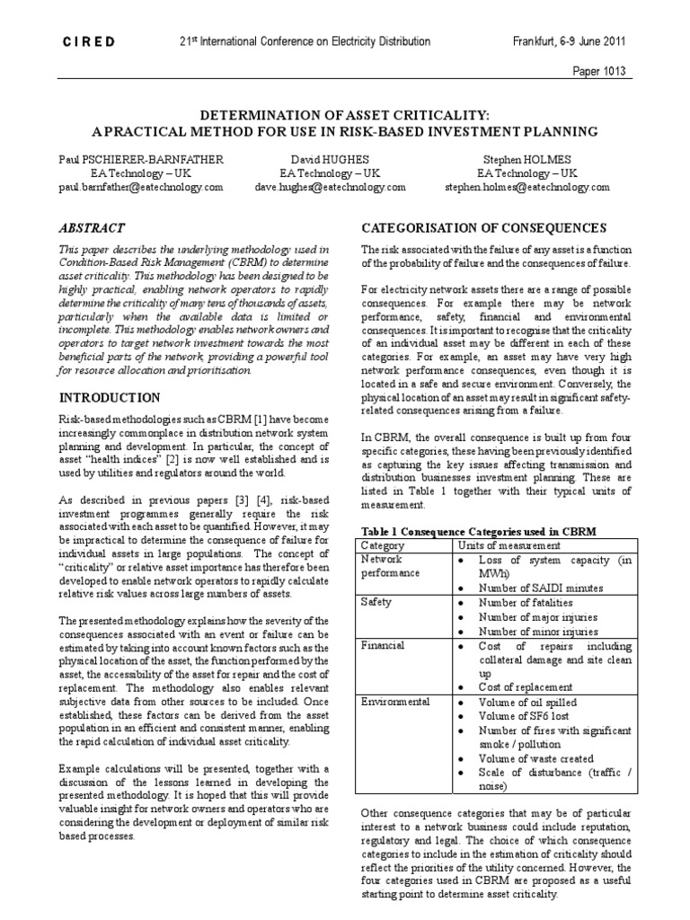 Determination of Asset Criticality A Practical Method For Use in Risk ...