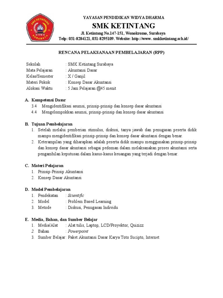 RPP Akuntansi Dasar SMK Ketintang | PDF | Karier & Perkembangan