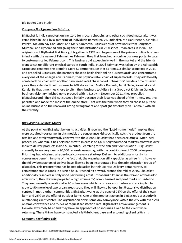 Big Basket Case Study PDF Food And Drink Marketing