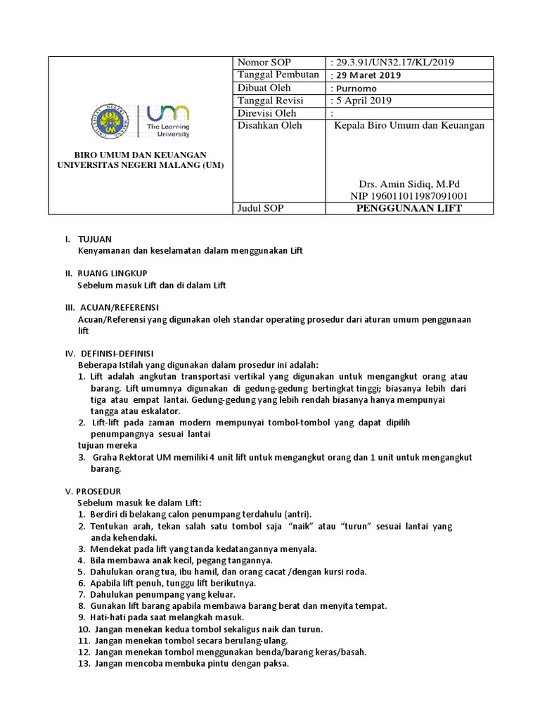 Panduan Penggunaan Lift di UM | PDF