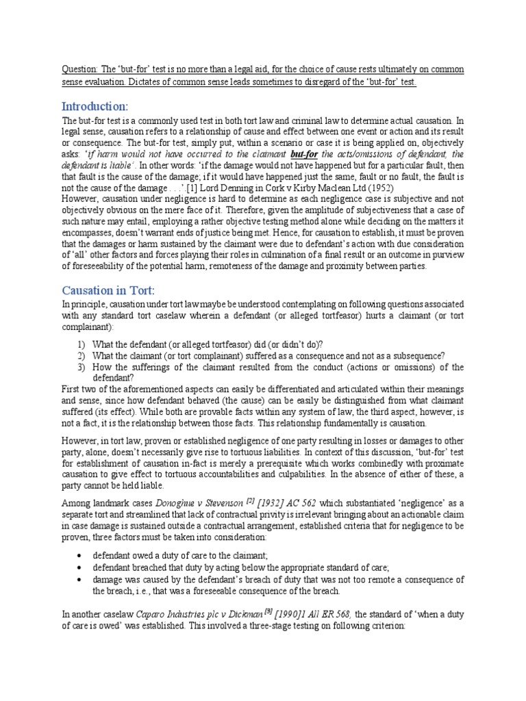 Understanding the But-For Test in Law | PDF | Causation (Law) | Negligence